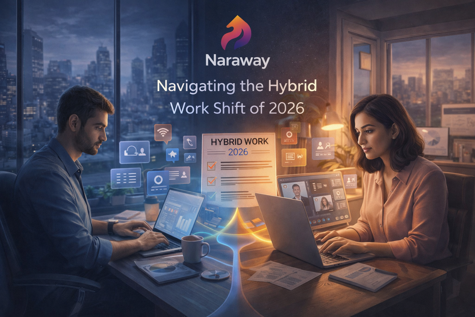 Hybrid work shift 2026 showing remote to hybrid transition AI automation impact operational evolution framework